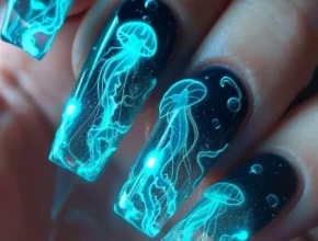 Cute Nail Designs Glow-in-the-Dark Teal Jellyfish Nails