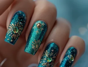 Cute Nail Designs Teal and Black Glitter Nails