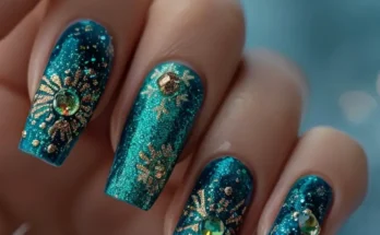 Cute Nail Designs Teal and Black Glitter Nails