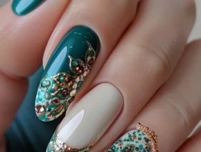 Cute Nail Designs Teal and Silver Glitter Gradient Nails