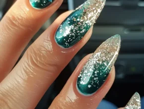 Cute Nail Designs Teal and Silver Glitter Gradient Nails