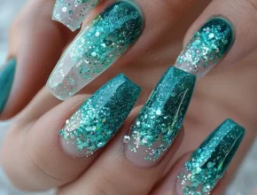 Cute Nail Designs Teal and Silver Glitter Ombre Nails