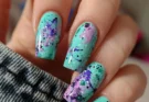 Floral Teal Nails with Purple Accents Summer Teal Nails Ideas and Design