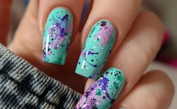 Floral Teal Nails with Purple Accents Summer Teal Nails Ideas and Design