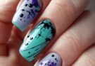 Midnight Teal Nails with Black Gradient and Glitter Summer Teal Nails Ideas and Design