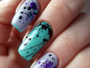 Midnight Teal Nails with Black Gradient and Glitter Summer Teal Nails Ideas and Design