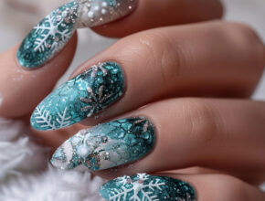 Simple Nail Designs Teal and Gold Glitter Gradient Nails