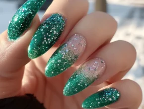 Simple Nail Designs Teal and Silver Glitter Nails