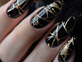 Summer Nail Designs Black and Gold Lattice Nails