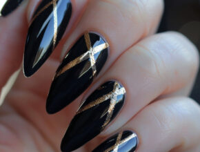 Summer Nail Designs Geometric Gold Stiletto Nails