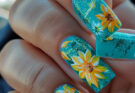 Teal and Yellow Floral Nails Summer Teal Nails Ideas and Design